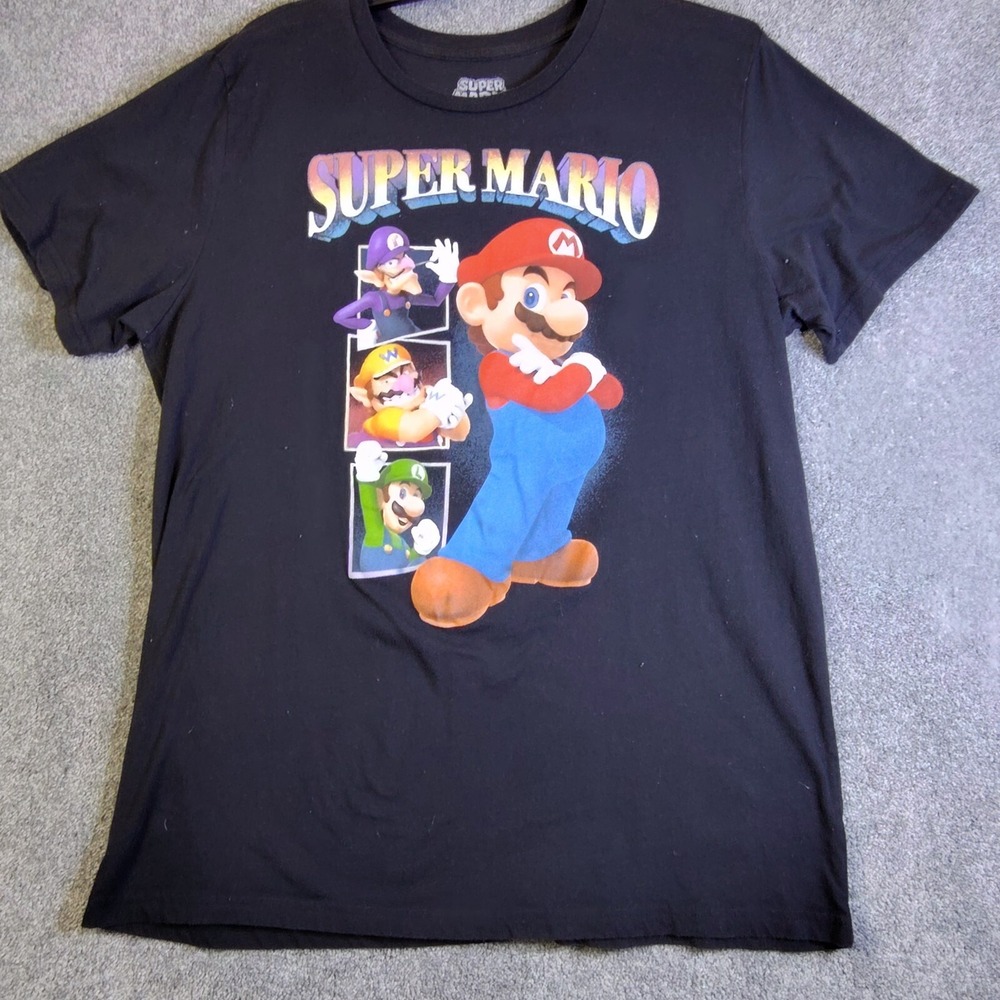 Nintendo Super Mario T Shirt Black Mens XL Graphic Tee Gaming Mario Luigi Wario